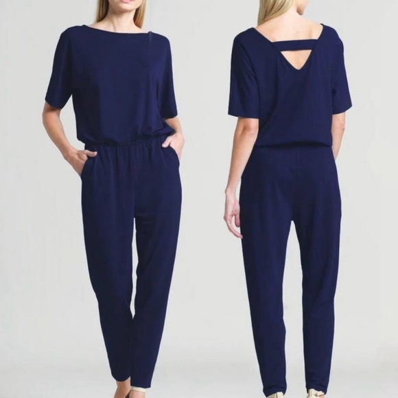 Clara Sun Woo Pants - Clara Sun Woo Navy Blue Jogger Jumpsuit with Pockets Size Medium